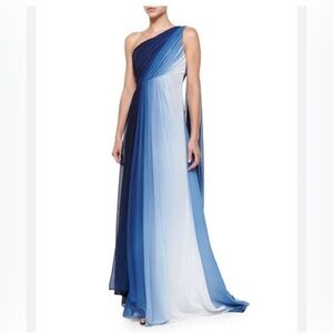 Monique Lhuillier Chiffon Blue Ombre Draped One-Shoulder Elegant Gown Size 8